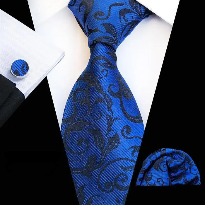 Wedding Bridegroom Floral Print Silk Necktie With Cufflinks Set Fashion High Quality Necktie Set For Men - 20