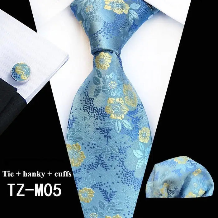 Wedding Bridegroom Floral Print Silk Necktie With Cufflinks Set Fashion High Quality Necktie Set For Men - 3