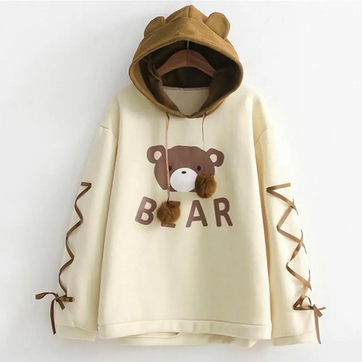 Woman A Bear Cap Hoodies Sweatshirt Top Womens Long Sleeve A Ribbon Hair Ball Cute Sweat Hooded Jumper - Treko - Casual Tracksuit, Cool Fashion, Cool Hoodies, female Fashion, Hoodies, Jaket Hoodies, Loose Hoodies, Luxury Hoodies, Modern Hoodies, New Hoodies, Stylish Hoodies, women fashion, women Hoodies- Stevvex.com