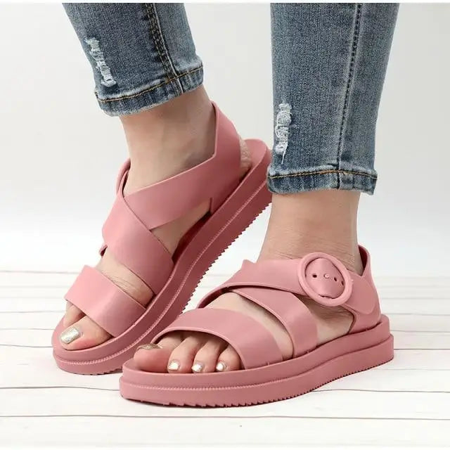 Womens Black Buckle Sandals Soft Casual Thick Comfort Fashion Stylish Design Women Sandals - ALLURELATION - 502, Beach Sandals, Black Sandals, Buckle Strap, Buckle Strap Sandals, Elastic Sandals, Elegant Sandals, Exclusive Womens Sandals, Sandals, Strong Sandals, Stylish Sandals, Summer Sandals, Women Sandals, Womens Sandals - Stevvex.com