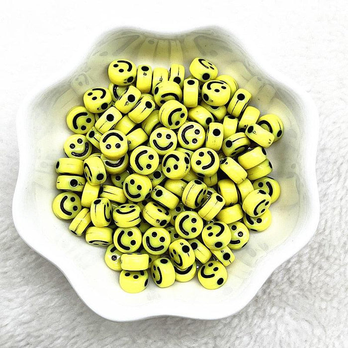 100-400pcs 7x4mm Oval Shape Smiling Face Acrylic Loose Spacer Beads for Jewelry Making Handmade Bracelet Accessories Smiley Letter Beads for Jewelry Making Bracelet Necklace