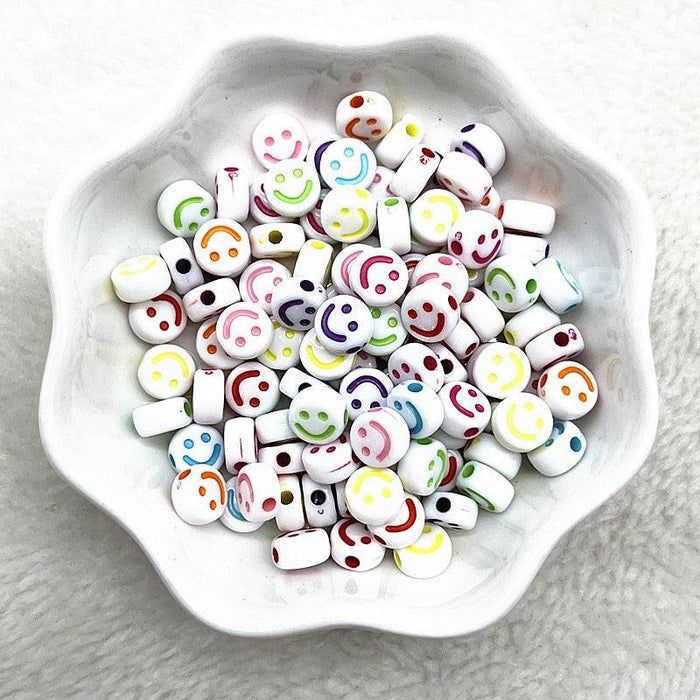 100-400pcs 7x4mm Oval Shape Smiling Face Acrylic Loose Spacer Beads for Jewelry Making Handmade Bracelet Accessories Smiley Letter Beads for Jewelry Making Bracelet Necklace