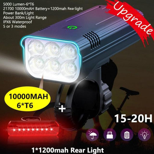 10000mAh Bike Light USB Rechargeable 5000 Lumens Bike Headlight LED Super Bright Front Lights And Back Rear Light Set For Night Riding Bicycle Lights Front And Back Rechargeable With 3 Modes