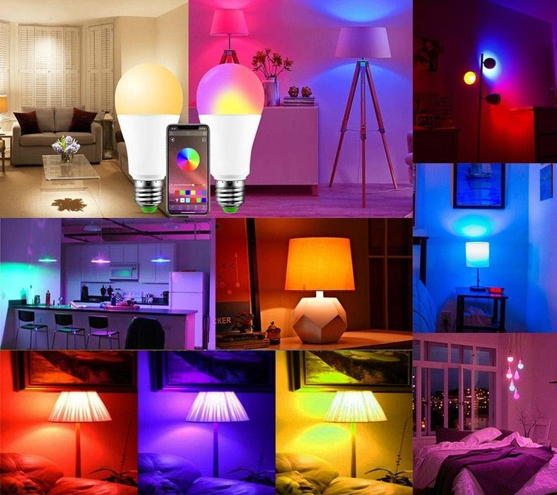 110V 220V Bluetooth E27 RGBW LED Bulb Lights 5W 10W 15W RGB Lampada Changeable Colorful RGBWW LED Lamp With Remote+Memory Mode  Smart Light Bulbs, RGBCW Color Changing Light Bulb Dimmable, 7W A19 led Bulb 60W Equivalent, Smart Bulbs That Work