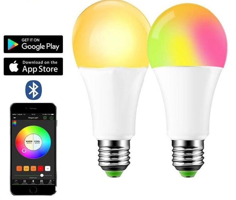 110V 220V Bluetooth E27 RGBW LED Bulb Lights 5W 10W 15W RGB Lampada Changeable Colorful RGBWW LED Lamp With Remote+Memory Mode  Smart Light Bulbs, RGBCW Color Changing Light Bulb Dimmable, 7W A19 led Bulb 60W Equivalent, Smart Bulbs That Work