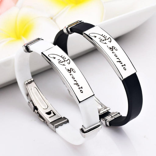 12 Signs Stainless Steel Bracelets Women Rubber Charm Zodiac Casual Personality Cuff Bracelets Charm Friendship Silicone Stainless Bracelet For Teen Girls Best Friend Jewelry