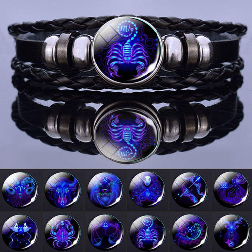 12 Zodiac Signs Charm Bracelet Men Women Fashion Multilayer Weave Leather Charms 12 Twelve Constellations PU Leather Bracelet Braided Punk Zodiac Sign Bangle