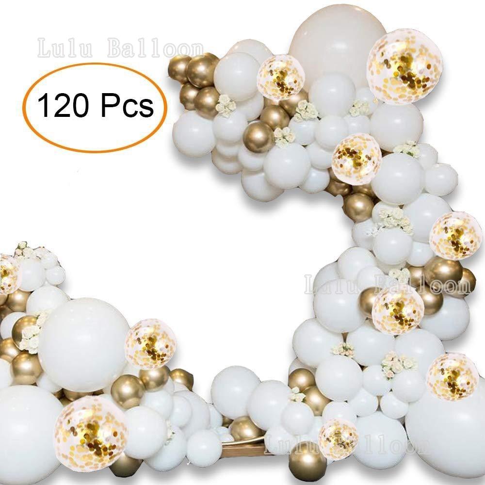 120pc White Gold Confetti Metallic Balloon Arch Kit For Wedding Birthday Party Decorations Baby Shower Party Balloons Garland Arch Kit for Bridal Shower Baby Shower Party Decoration