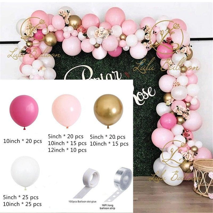 152PCS Rose Pink And Gold Balloon Garland Arch Kit For Baby Shower Valentine's Day Wedding Kid Birthday Decorations Girl Birthday Party Decoration