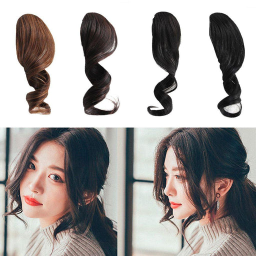 1Pc Pretty Girls Fake Front Hair Bangs Hair Styling Accessory Beautiful Fashion Synthetic Curled Hair Extension Natural Flat Neat Bangs With Temples For Women One Piece Hairpiece