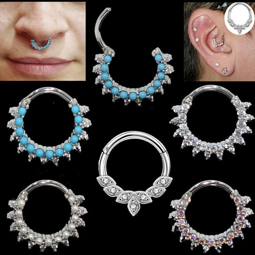 1PC Stainless Steel Crystal Zircon Pearl Septum Clicker Hoop Ring Nose Labret Ear Tragus Cartilage Surgical Steel Nose Hoop Rings Retainer Body Piercing Jewelry Earring Hoop Solid Cartilage Tragus Helix Rings Helix Earring Piercing