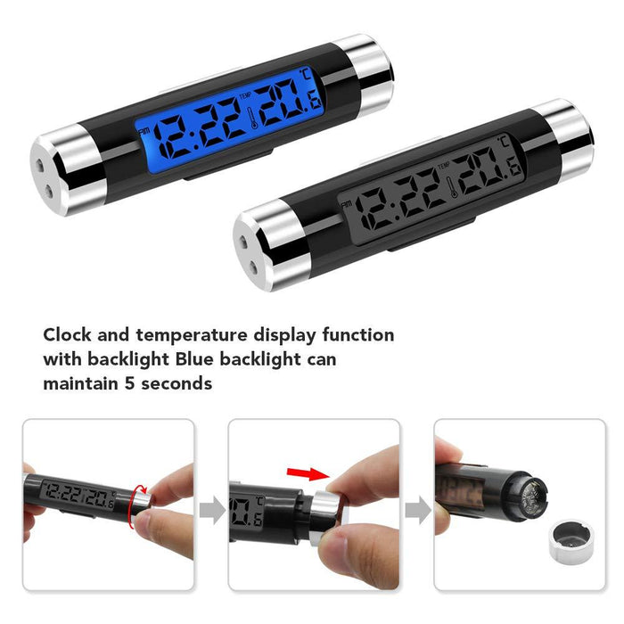 2 In 1 Car Vehicle LCD Digital Display Automotive Thermometer Clock Portable Car Auto Dashboard Digital Clocks with Black Light And LCD Screen Adjustable Vehicle Temperature Gauge Support Clock