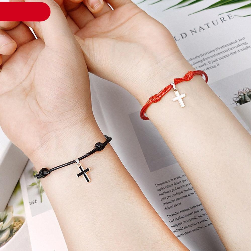 2PCS Charm Couple Bracelet Minimalism Adjustable Handmade Lucky Rope Charm Bracelets For Family Women Teens Girl Boy Best Friend Handmade Adjustable Strings Simple Bracelets