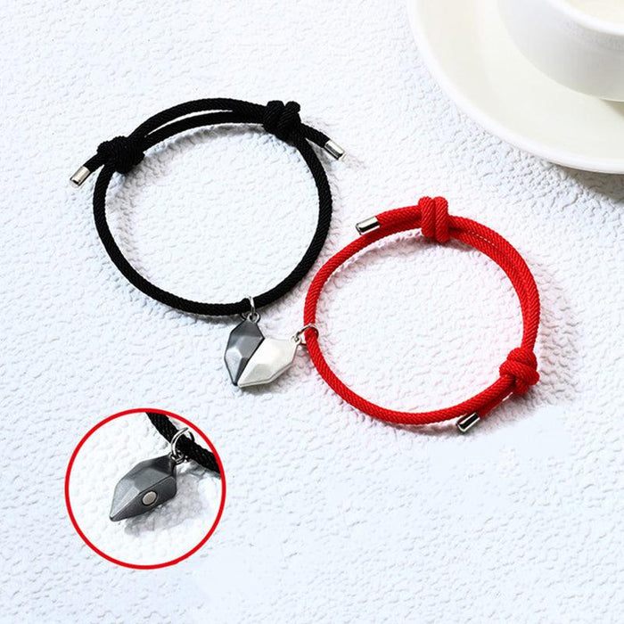 2pcs/Set Charm Magnet Bracelet For Women Men Heart Shaped Bracelets Two Souls One Heart Matching Bracelets For Couples Creative Magnet Wishing Stone Lovers Bracelets