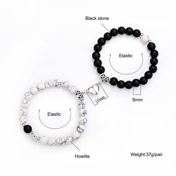 2pcs/set Couple Bracelets Natural Stone Beads Heart Shaped Distance Magnet Attraction Couples Matching Stone Bracelet For Women Men Girl Boy Best Friend Healing Friendship Bracelet