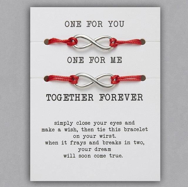 2pcs/set Together Forever Love Infinity 8 Charm Bracelet Red String Couple Bracelets Wish Jewelry Long Distance Matching Bracelets For Best Friend Mother Daughter 17-30cm