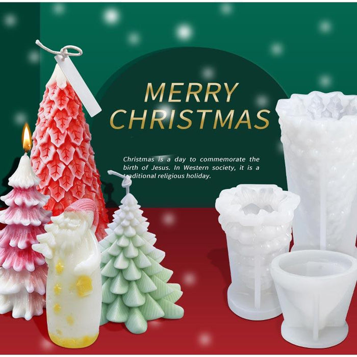 3D Christmas Candle Silicone Mold Santa Claus Christmas Tree 3D Silicone Candle Resin Mold DIY Aromatherapy Wax Candle Soap Concrete Clay Craft Cake Home Party Decor Creative DIY Scented Aromatherapy Candle Making Mold Decor