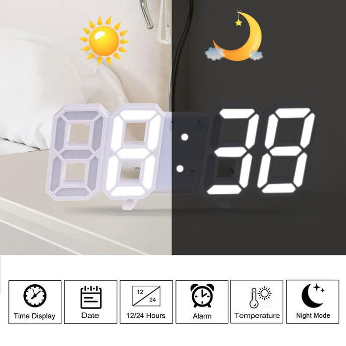 3D Large LED Digital Wall Clock 3D LED Wall Clock with Remote Control 12/24 H Time/Date Display Nightlight Alarm Clock Digital Clock Brightness to Adjust Temperature Date Time Celsius Nightlight Display Table Desktop Clocks Alarm Clock For Living Room