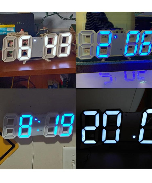 3D Large LED Digital Wall Clock 3D LED Wall Clock with Remote Control 12/24 H Time/Date Display Nightlight Alarm Clock Digital Clock Brightness to Adjust Temperature Date Time Celsius Nightlight Display Table Desktop Clocks Alarm Clock For Living Room