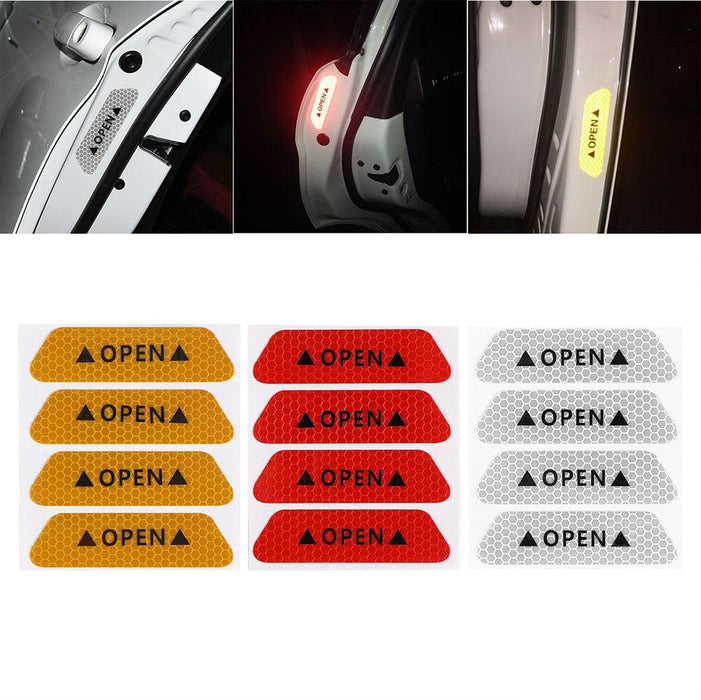 4PCS Car Accessories Car Stickers Reflective Warning Sticker Wheel Eyebrows Door Opening Sticker Diamond Wheel Reflective Strip Universal Door Open Reflective Warning Stickers Auto Open Sign Anti-Collision Safety Reflective Decal Tape