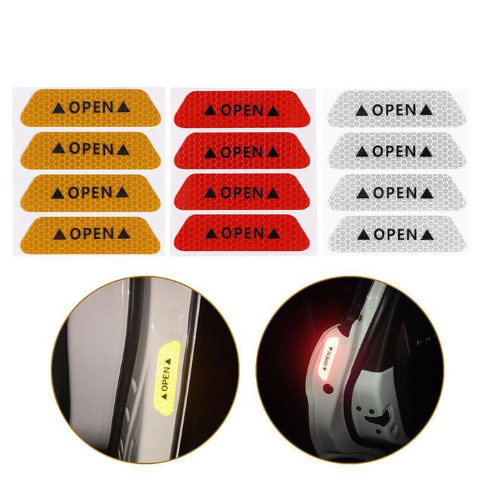 4PCS Car Accessories Car Stickers Reflective Warning Sticker Wheel Eyebrows Door Opening Sticker Diamond Wheel Reflective Strip Universal Door Open Reflective Warning Stickers Auto Open Sign Anti-Collision Safety Reflective Decal Tape