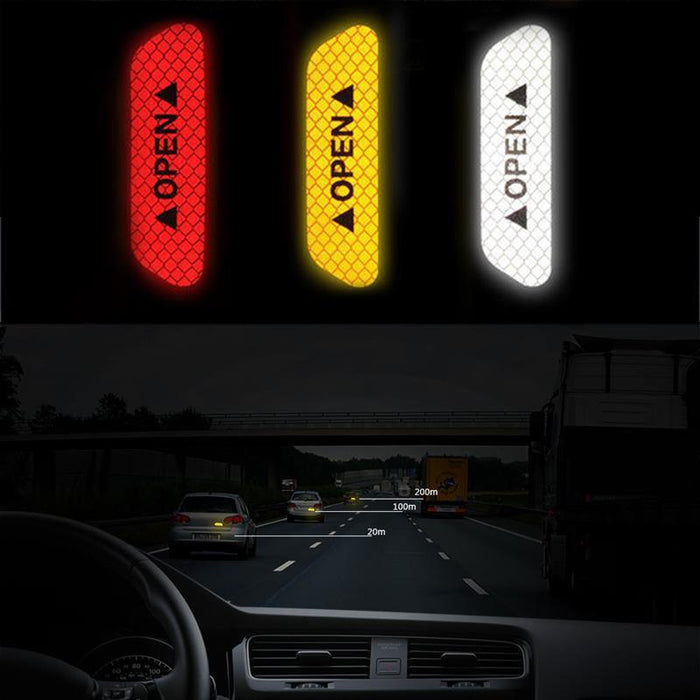 4PCS Car Accessories Car Stickers Reflective Warning Sticker Wheel Eyebrows Door Opening Sticker Diamond Wheel Reflective Strip Universal Door Open Reflective Warning Stickers Auto Open Sign Anti-Collision Safety Reflective Decal Tape