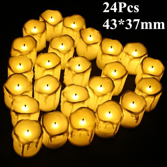 6/24Pcs Flameless LED Candles Electric Fake Candle Battery Operated LED Tea Lights in Warm White for Wedding Table Festival Celebration Halloween Tea Light Creative Lamp Battery Powered Home Wedding Birthday Party Decoration Lighting