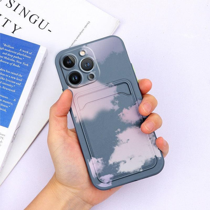 Charming Silicone Soft Anti-Scratch Cases For iPhone 13 Pro Max Case Silicone Wallet Card Holder Cover For iPhone 13 Mini 13ProMax 13Pro Flower Butterfly Beautiful Design Card Holder iPhone Case