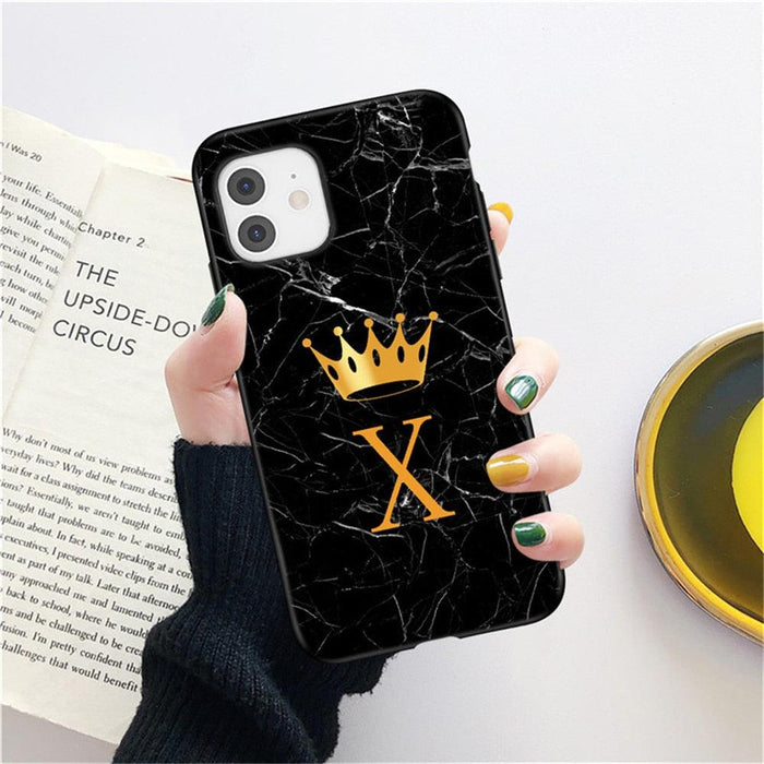 Luxurious Black Soft Silicone Black Marble Crown Letter Fashion Phone Case For iPhone 13 Pro Max 13 Mini Shockproof Case Soft Slim Fit Black Cell Phone Back Cover