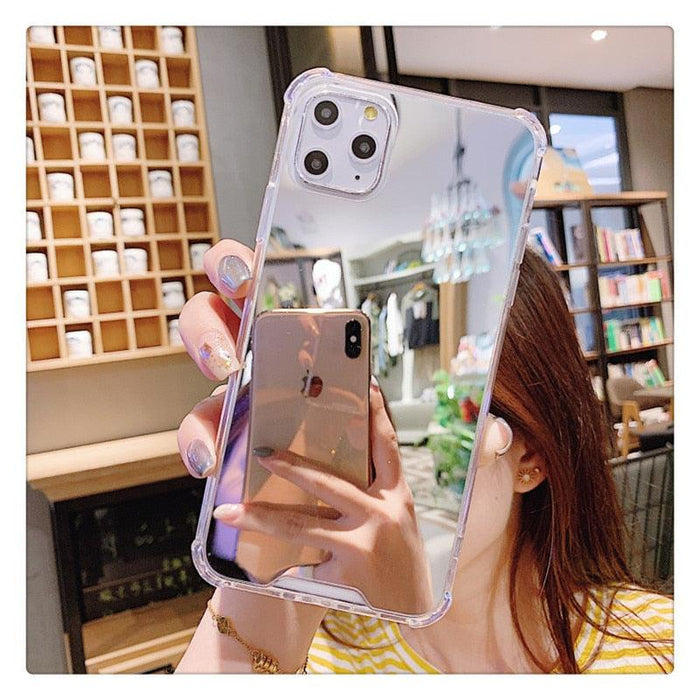 Luxury Mirror Phone Case For iPhone 14 13 12 11 Pro XS MAX XR Shockproof Back Cover Case For iPhone 7 8 6s 6 s plus Protective Case Hard Back Soft Bumper Anti-Scratch Phone Cover For Girls