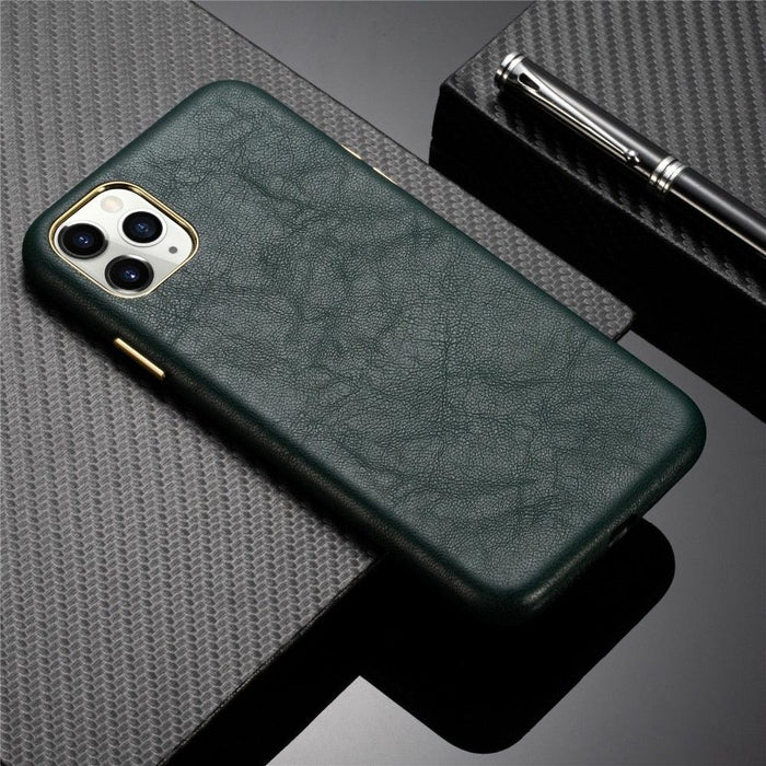 Classic Leather Case Compatible with iPhone Slim Leather Protective Case Midnight Green Luxury Genuine Leather Cover For iPhone 14 Pro 13 12 11 Pro Max X XS XR 7 8 Plus Case Vintage Leather Business Men Iphone Case