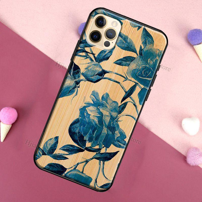 Vintage Tree Flower Bamboo Wood Case For iPhone Pro Max 12 13 min SE For iPhone 13 Shockproof Wooden Texture Protective Cover Unique & Classy Wooden Case