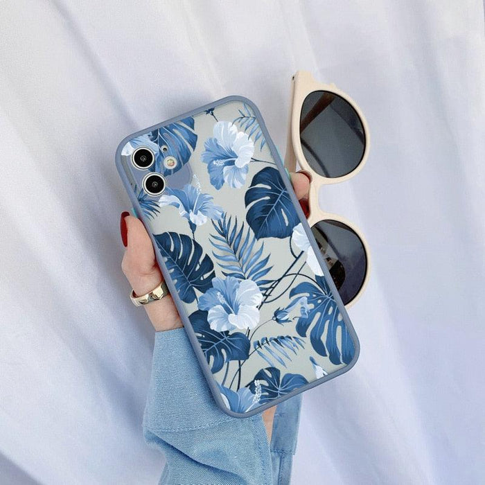 Green Leaves Plant Flower Phone Case for iphone 11 12 13 14 Pro Max Hard Back Shockproof Cover Floral Tropical Design with Slim Glossy Green Palm Leaves Pattern Case