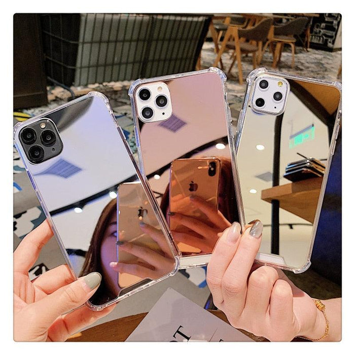 Luxury Mirror Phone Case For iPhone 14 13 12 11 Pro XS MAX XR Shockproof Back Cover Case For iPhone 7 8 6s 6 s plus Protective Case Hard Back Soft Bumper Anti-Scratch Phone Cover For Girls