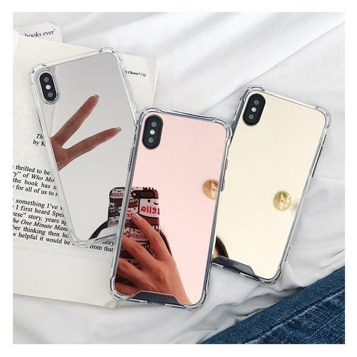 Luxury Mirror Phone Case For iPhone 14 13 12 11 Pro XS MAX XR Shockproof Back Cover Case For iPhone 7 8 6s 6 s plus Protective Case Hard Back Soft Bumper Anti-Scratch Phone Cover For Girls