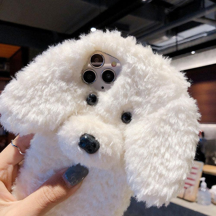 Fashion Luxury Cute Fuzzy Furry Wool Plush 3D Cute dog Plush fur phone Case For iphone 12 13 Mini 11 pro Max 6 6S 7 8 Plus X XR XS Winter Warm fur Soft Cover