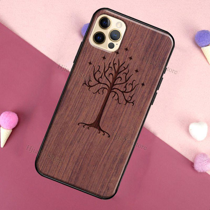 Vintage Tree Flower Bamboo Wood Case For iPhone Pro Max 12 13 min SE For iPhone 13 Shockproof Wooden Texture Protective Cover Unique & Classy Wooden Case