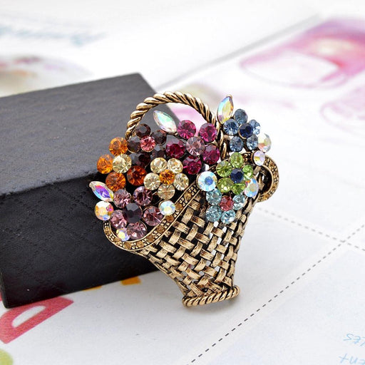 Luxury Rhinestone Flower Basket Brooch Vintage Colorful Pins For Women  Shine Colorful Rhinestones Spring Floral Basket Brooch Pin Autumn Design Fashion Jewelry Accessories