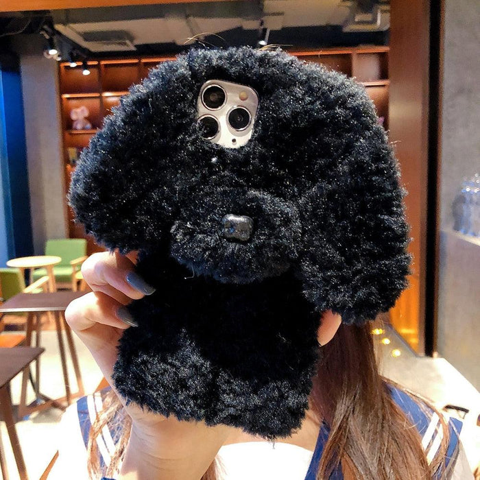 Fashion Luxury Cute Fuzzy Furry Wool Plush 3D Cute dog Plush fur phone Case For iphone 12 13 Mini 11 pro Max 6 6S 7 8 Plus X XR XS Winter Warm fur Soft Cover