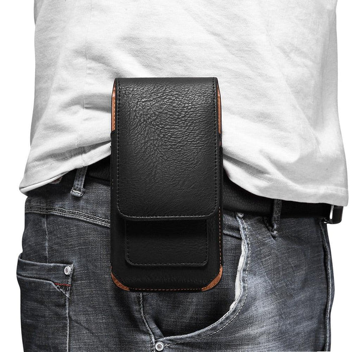 Universal Leather Case for iPhone Mens PU Leather Vertical Case with Belt Clip for iPhone Waist Pack Belt Clip Bag for 3.5-6.3" Mobile Phone Pouch Phone Cover