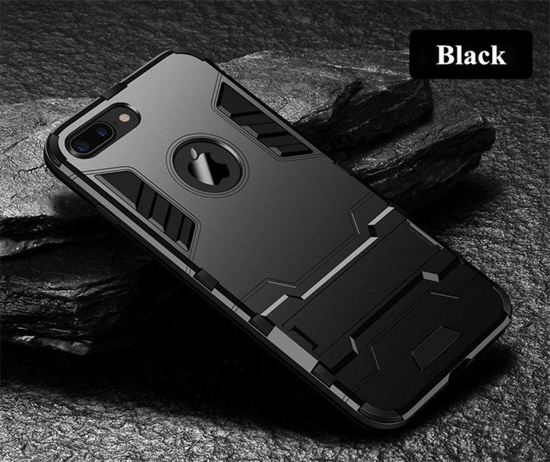 Luxury Black Cool Armor Case For iPhone 8 7 6 6S Plus 5 5s Shockproof Case For iPhone X XS MAX XR Stand Cover Case  Heavy Duty Shockproof Armor Dual Layer Protection Back Case Cover