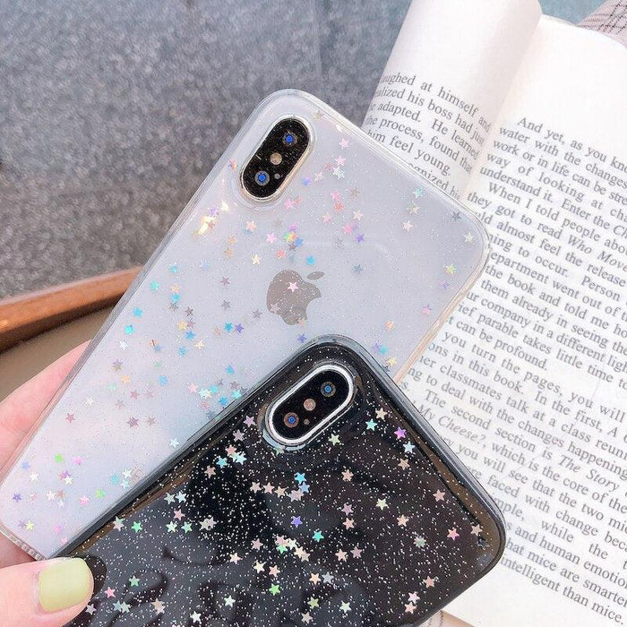 Transparent Glitter Phone Case For iPhone 11 12 13 14 Pro Max Love Heart Star Sequins Soft Clear Cover Shiny Sparkle Cover With Mini Heart Soft Lightweight Slim Protective Phone Cases Shockproof Flexible Bumper Cover for Women