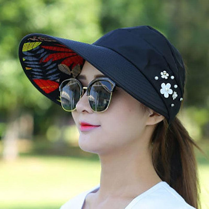 Summer Modern Adult Hats For Women Foldable Sun Hat Women's Adjustable Packable Roll-Up Visor Flower Hat Outdoor Female Casual Baseball Cap For Sport