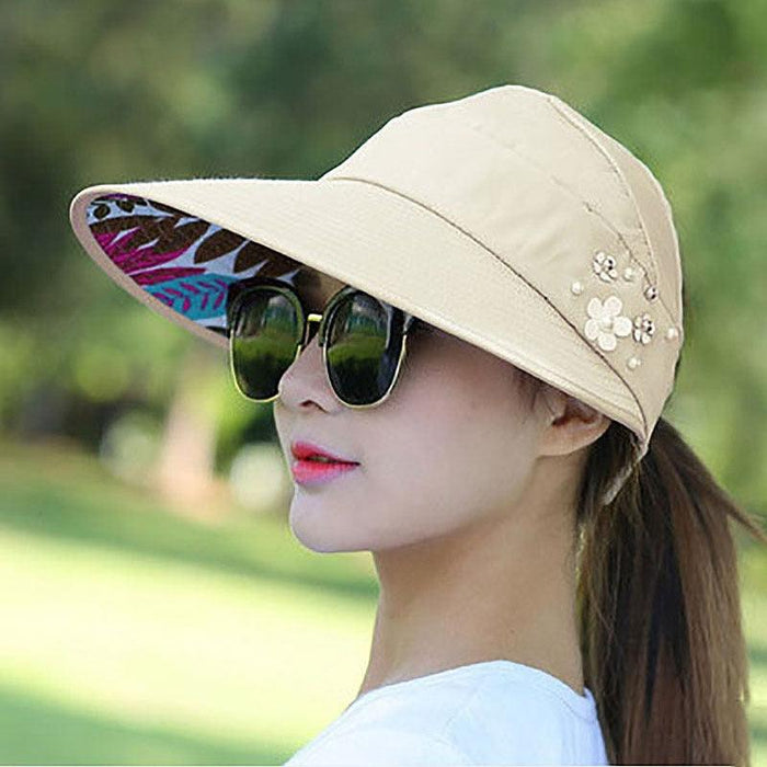 Summer Modern Adult Hats For Women Foldable Sun Hat Women's Adjustable Packable Roll-Up Visor Flower Hat Outdoor Female Casual Baseball Cap For Sport