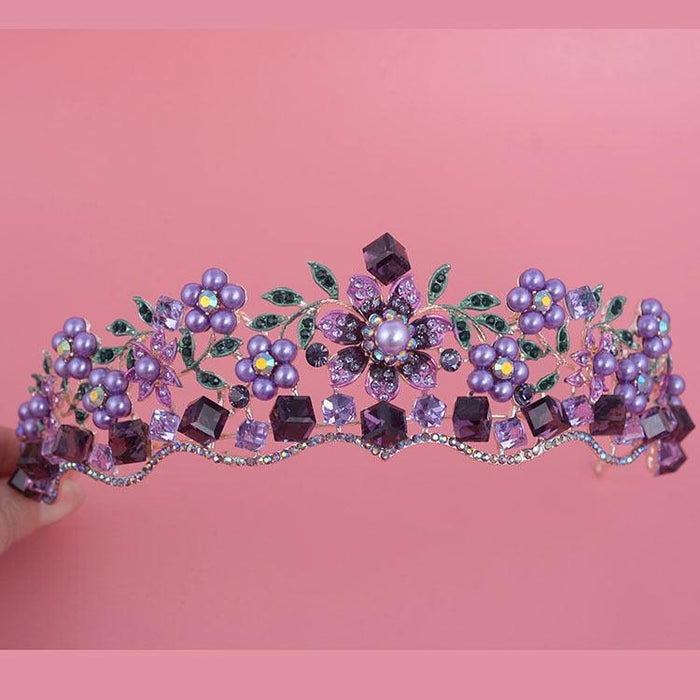 Luxury Purple Crystal Pearl Bridal Crown Tiara Magnificent Rhinestone For Bride Headband Wedding Hair Accessories  Pearl Bridal Crown Tiara Magnificent Rhinestone For Bride Headband