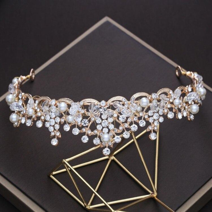 Luxury Elegant Crystal Pearl Bridal Crown Woman Tiaras Hair Jewelry Ornaments Hairwear Bride Headbands Wedding Hair Accessories Wedding Crown Hair Jewelry Bridal Hair Accessories Women Crown Rhinestones Crystal Tiaras Bride Queen Party Gift