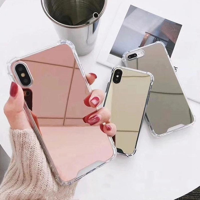 Luxury Mirror Phone Case For iPhone 14 13 12 11 Pro XS MAX XR Shockproof Back Cover Case For iPhone 7 8 6s 6 s plus Protective Case Hard Back Soft Bumper Anti-Scratch Phone Cover For Girls