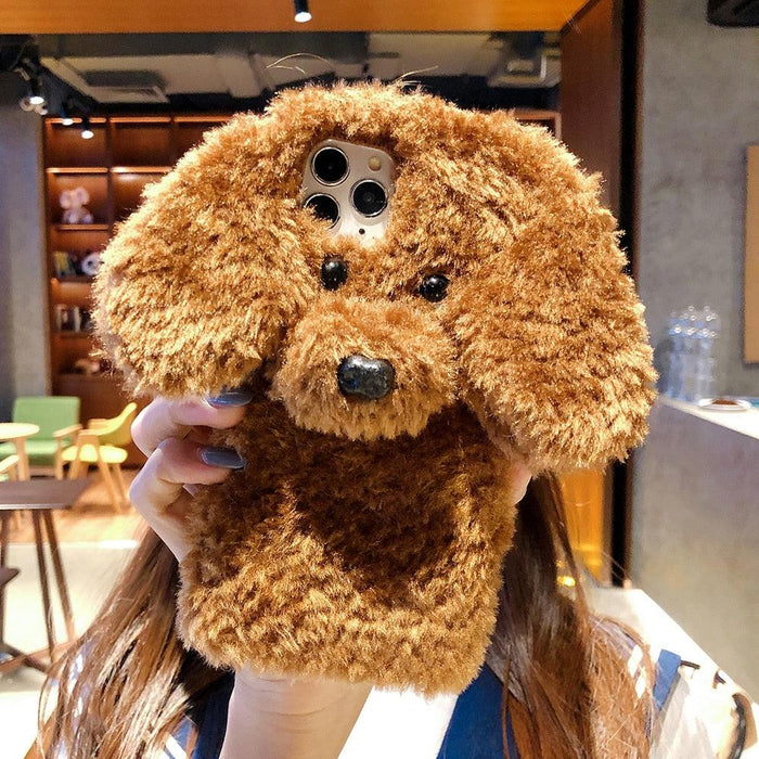 Fashion Luxury Cute Fuzzy Furry Wool Plush 3D Cute dog Plush fur phone Case For iphone 12 13 Mini 11 pro Max 6 6S 7 8 Plus X XR XS Winter Warm fur Soft Cover