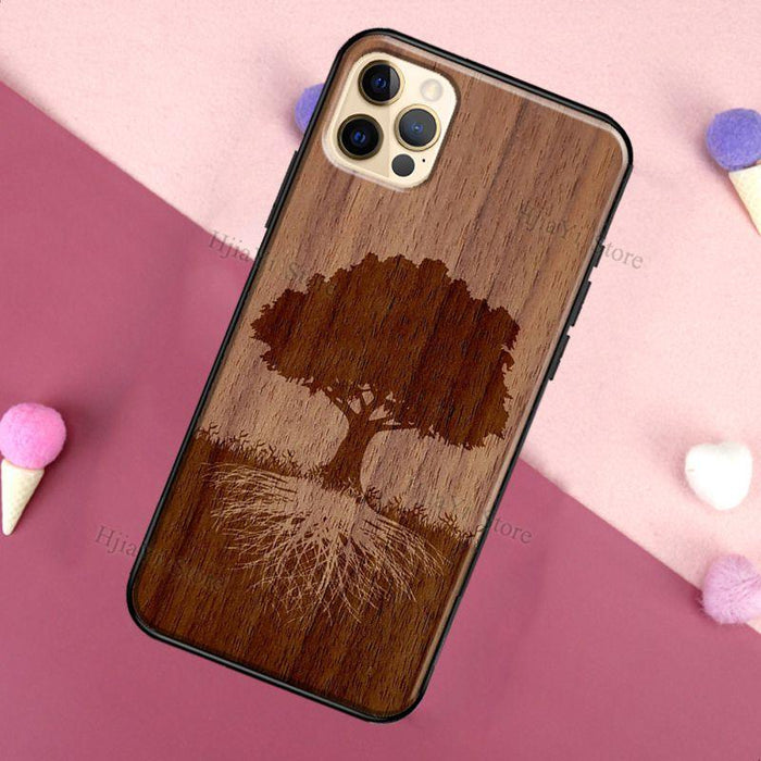 Vintage Tree Flower Bamboo Wood Case For iPhone Pro Max 12 13 min SE For iPhone 13 Shockproof Wooden Texture Protective Cover Unique & Classy Wooden Case