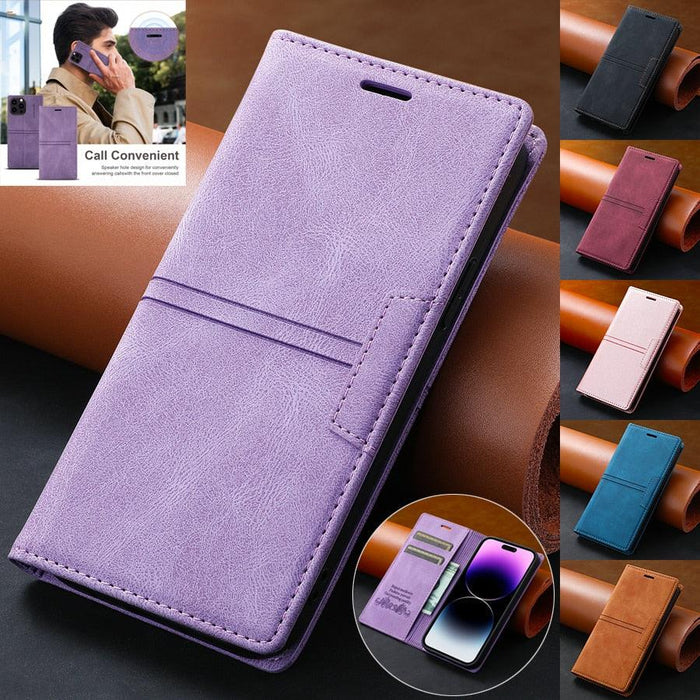 Iphone Wallet Skin Friendly Magnetic Flip With Card Slot Leather Case For iPhone 14 Pro Max 13 12 11 Modern Purple Genuine Leather Detachable Magnetic Flip Cover with Card Holders